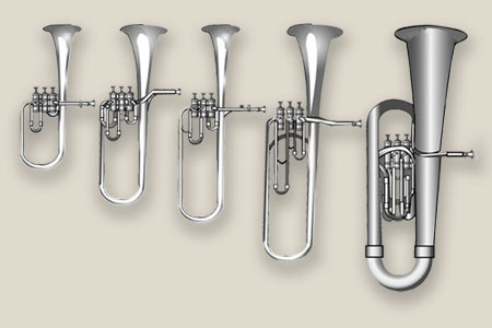 Illustration of an upright family of Saxhorns